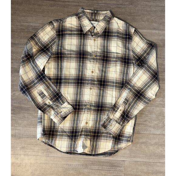 Abercrombie & Fitch Shirt Men M CreamTan Plaid Flannel Soft Relaxed Long Sleeve - Picture 1 of 5